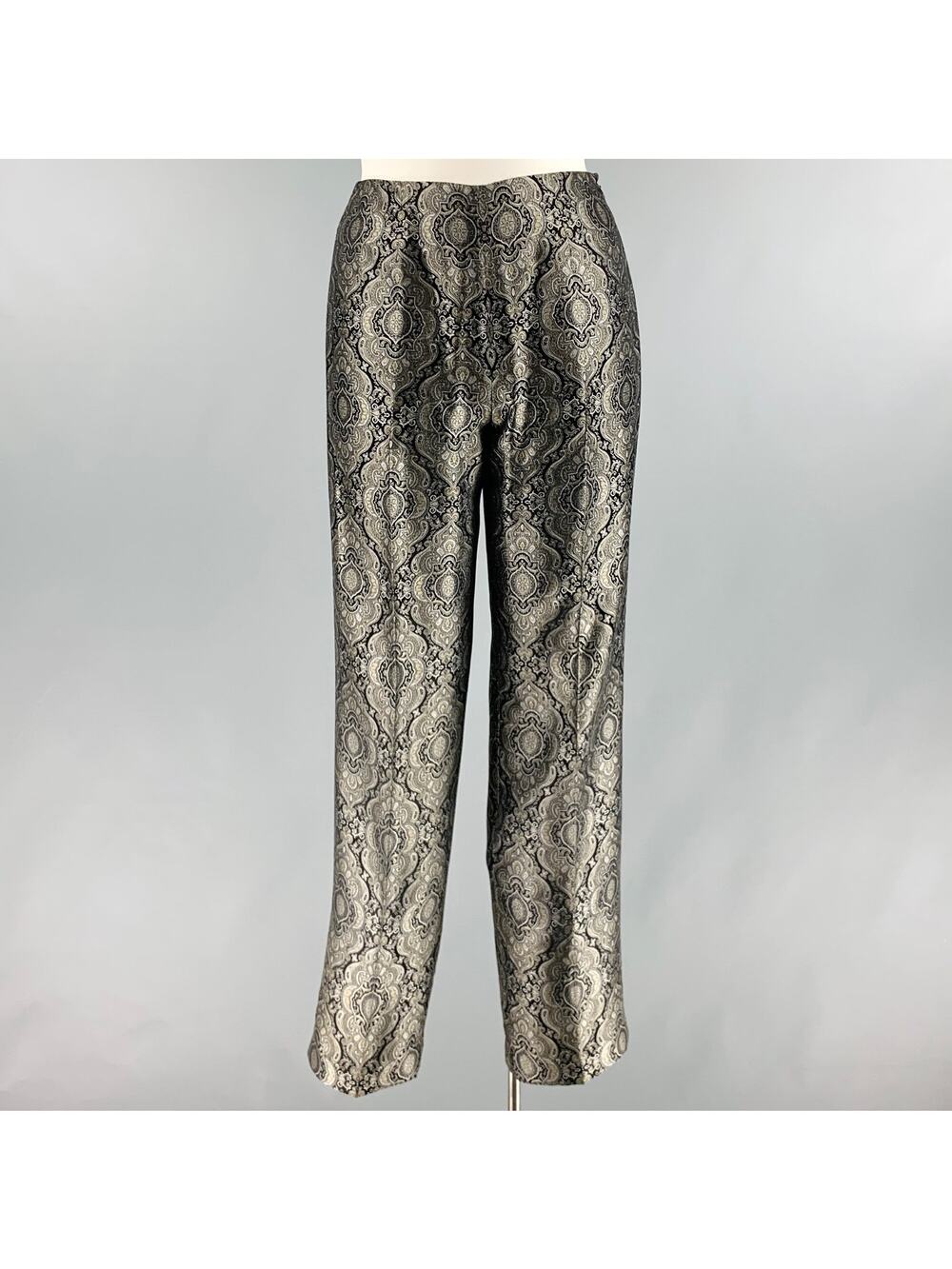 ETCETERA Size 10 Black Grey Acetate Paisley Straight Dress Pants